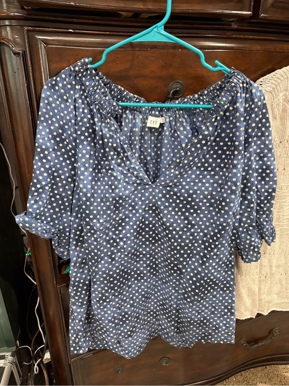 GAP Navy Blue Polka Dot Off-Shoulder Blouse